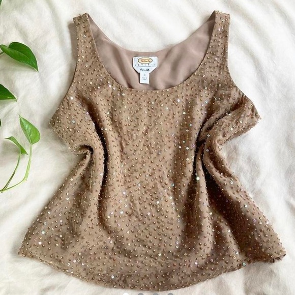 Talbots Y2K silk beaded tank top • size 12 / L petite - Picture 1 of 4